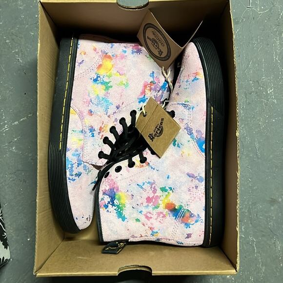 Pink confetti Doc Dr Martens convertible fold down suede NEW in box sz 7 - Picture 5 of 6